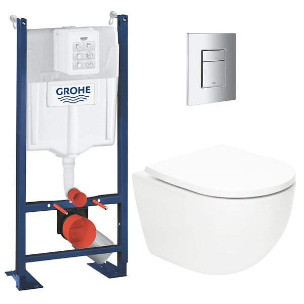 GROHE - Pack WC Bâti-support autoportant Rapid SL + WC SAT Vortex sans bride + Abattant SoftClose + Plaque chrome (PROVORTEX1) - large