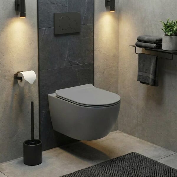 CERAMIA - PixL WC suspendu en céramique Vortex , fixations invisibles + abattant Soft-Close, Gris mat (CEPX010RTORPGRM) - large