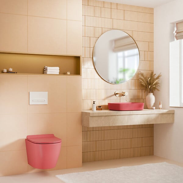 CERAMIA - PixL WC suspendu en céramique Vortex , fixations invisibles + abattant Soft-Close, Rose mat (CEPX010RTORPPM) - large