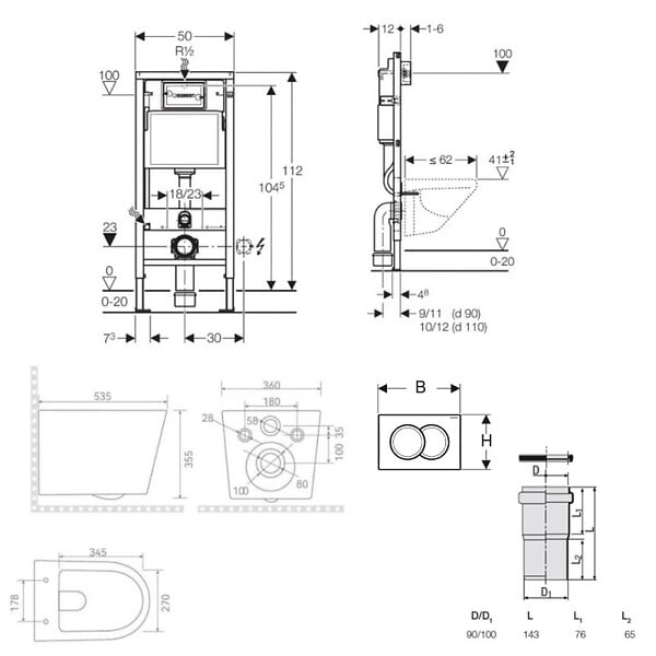 GEBERIT - Pack WC bâti-support Duofix UP100 + WC suspendu Ceramia Vortex rimless + abattant SoftClose + plaque blanche (CETORGEB1) - large