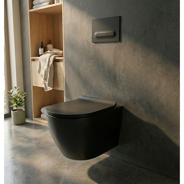 CERAMIA - PixL WC suspendu en céramique Vortex , fixations invisibles + abattant Soft-Close, Noir mat (CEPX010RTORPBKM) - large