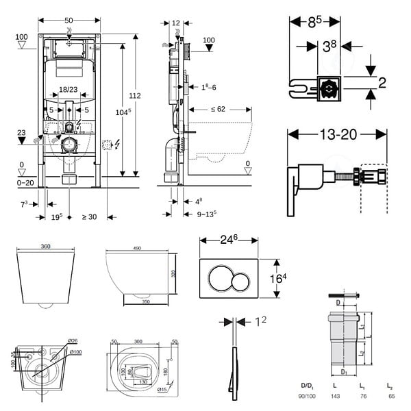 GEBERIT - Duofix pack WC bâti-support + WC suspendu sans bride Ceramia PixL avec abattant SoftClose + plaque (GECEPXWT02-FR) - large