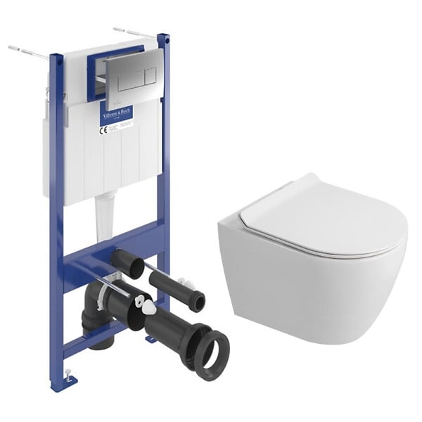 VILLEROY & BOCH - ViConnect Pro S pack WC bâti-support + WC sans bride Ceramia PixL avec abattant SoftClose + plaque (VBCEPXWT03-FR) - large