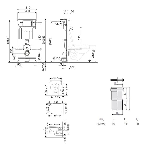 VILLEROY & BOCH - Pack WC Bâti-support Villeroy & Boch + WC sans bride Hansgrohe EluPura + Abattant softclose + Plaque Blanche (VCNPURAS2) - large