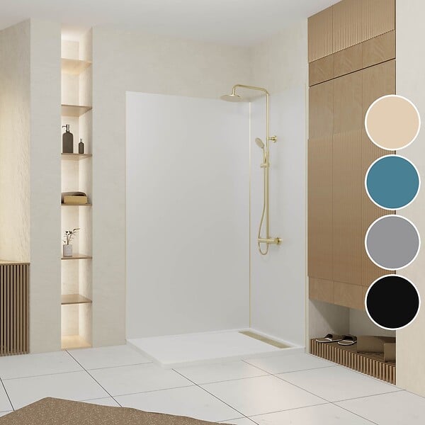 AURLANE - Pack 2 Panneaux Muraux en Aluminium Blanc 120+90x210 cm + Profilés Or Doré Brossé - large