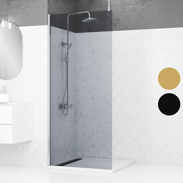 AURLANE - Paroi de Douche 90x200cm Verre Fumé - Profilé + Barre Plafond Finition Chrome - FREEDOM 2 SMOKED - large