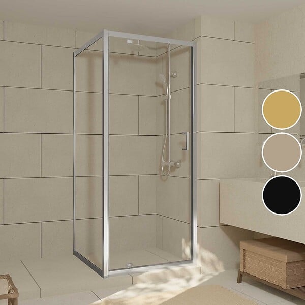 AURLANE - Porte de Douche Pivotante et Retour 90x90x200cm - Profilés Chrome - Verre trempé 6mm - large