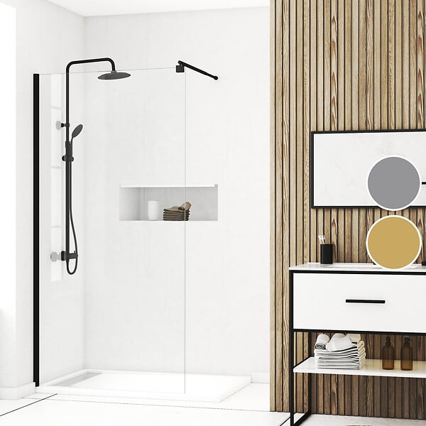 AURLANE - Paroi de Douche 100x200cm - Verre Trempé Transparent 8mm - Profilé Noir - FREEDOM 2 BLACK - large