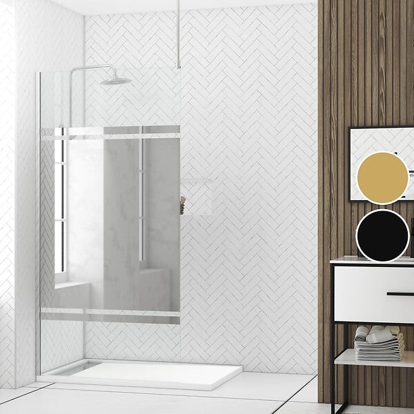 AURLANE - Paroi de Douche 100x200cm Miroir - Profilé + Barre Plafond Finition Chrome - FREEDOM 2 MIRROR - large