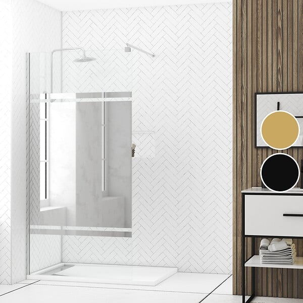 AURLANE - Paroi de Douche 100x200cm - Bande Miroir - Barre de Fixation Extensible et Profil Chrome - large