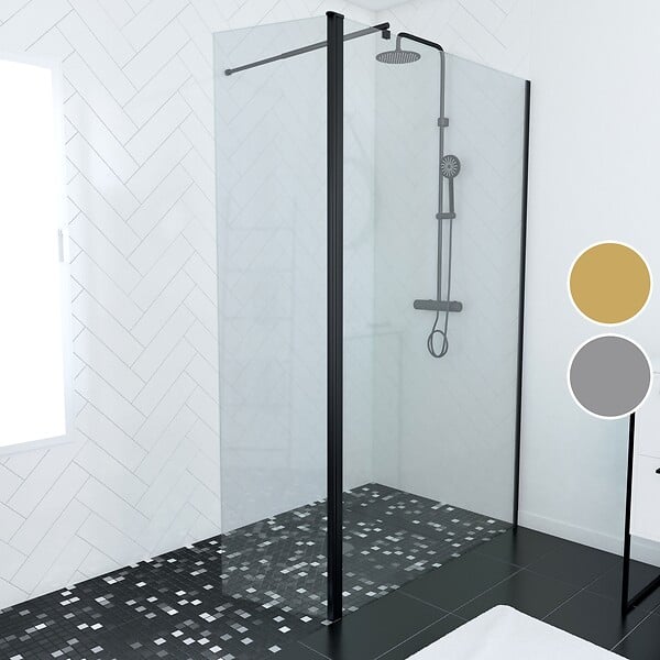 AURLANE - Paroi de Douche et Volet Pivotant 120+40x200 cm - Verre Transparent - Barre de Fixation Noire - large