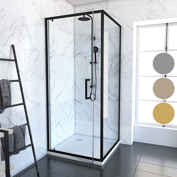 AURLANE - Porte de douche Pivotante et retour 80x80x200 - Profilés noir mat - CRUSH PIVOTANTE - large