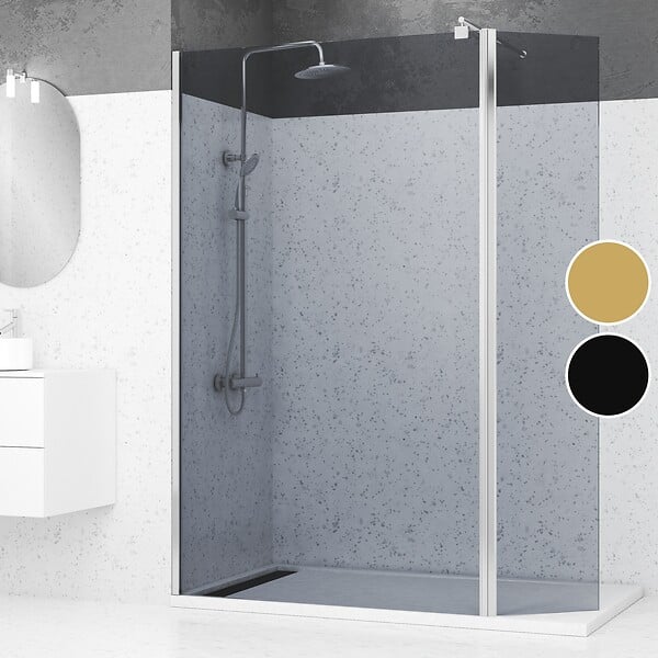 AURLANE - Paroi de Douche et Volet Pivotant 120+40x200cm - Verre Fumé + Barre Fixation Chrome - large