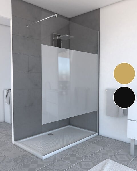 AURLANE - Paroi de Douche Dépolie 140x200cm + Barre de fixation extensible - Verre 8mm - Finition Chrome - large
