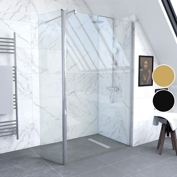 AURLANE - Paroi de douche a l'italienne - VERRE TRANSPARENT 6mm - paroi + Barre de fixation recoupable - large