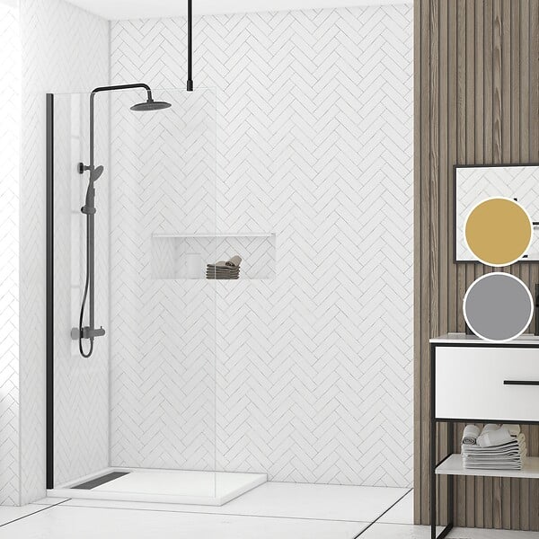 AURLANE - Paroi de Douche 90x200cm Verre Transparent - Profilé + Barre Plafond Noire - FREEDOM 2 BLACK - large