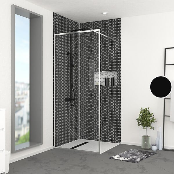 AURLANE - Paroi de Douche 90x200 cm - Cadre et Bras Aluminium Chrome - CHROMED CONTOURING - large
