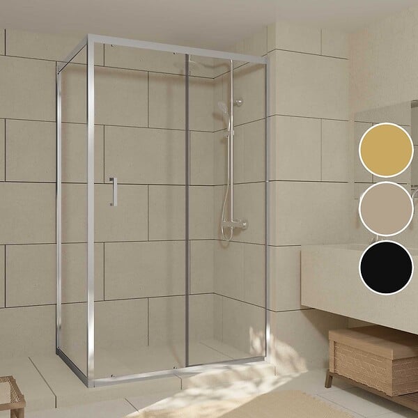 AURLANE - Porte de Douche Coulissante et Retour 120x80x200cm - Profilés Chrome - Verre trempé 6mm - large