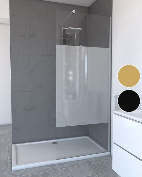 AURLANE - Paroi de Douche Dépolie 80x200cm + Barre de fixation extensible - Verre 8mm - Finition Chrome - large