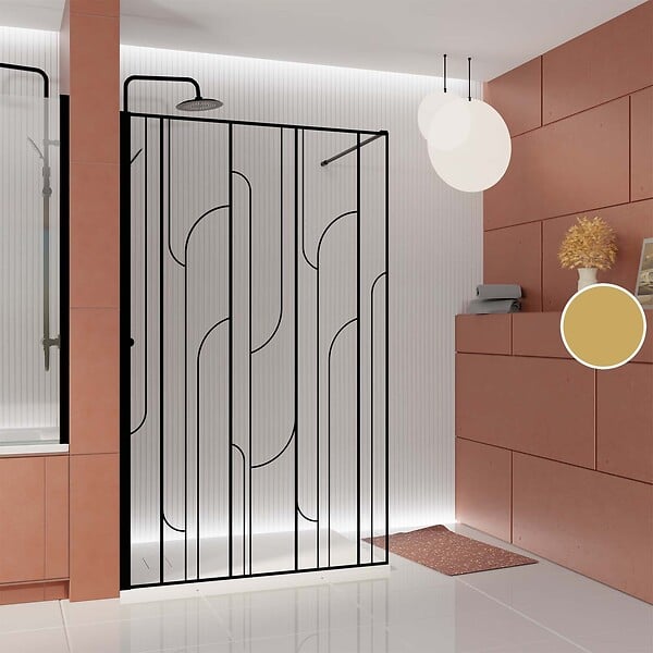 AURLANE - Paroi de douche à l'italienne 140x195cm Sérigraphie Art Déco Arrondie - Noir Mat - GATSBY - large