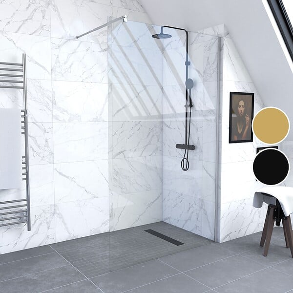 AURLANE - Paroi de Douche 140x200cm Verre Transparent - Barre de Fixation Extensible et Profil Chrome - large
