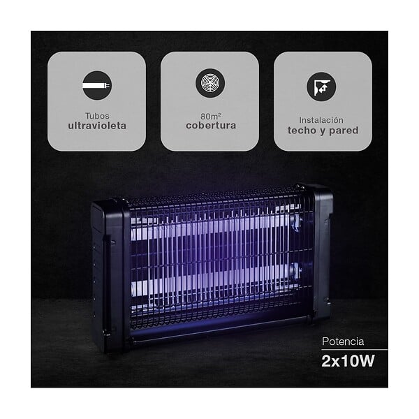 INTEC - Lampe Anti Moustique Néon UV 20W Intérieur/Extérieur Piège à Insectes 80m² Grille Haute Tension Anti Mouches Insectes volants - large