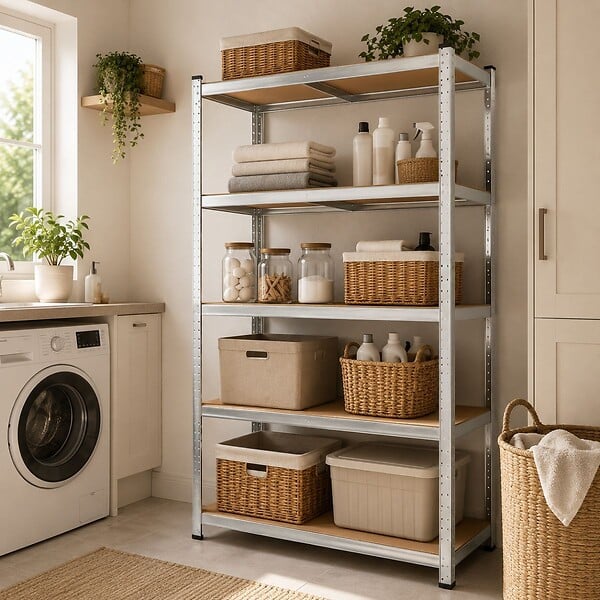 INTEC - Etagère de Rangement 5 niveaux Bois MDF réglables 90x40xH180cm Rayonnage métal Charge 875kg - Garage Atelier Cellier INTEC - large
