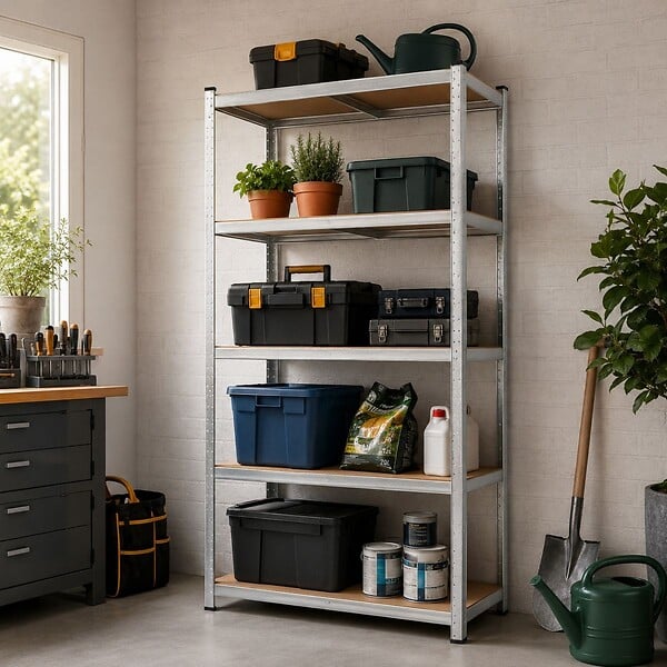 INTEC - Etagère de Rangement 5 niveaux Bois MDF réglables 90x40xH180cm Rayonnage métal Charge 875kg - Garage Atelier Cellier INTEC - large