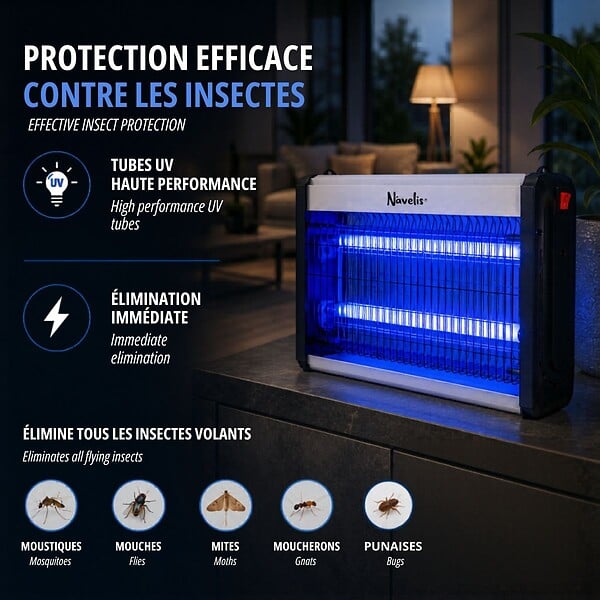 INTEC - Lampe Anti Moustique Intérieur Extérieur 2500V Technologie LED 10W Surface 80m² Elimine Mouches Moucherons & Insectes volants - large