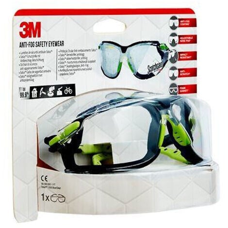 3M - Lunettes 3M™ Solus™ 1000 traitement Scotchgard™ - Branches Vert/Noir - Joint amovible  Transparent - large
