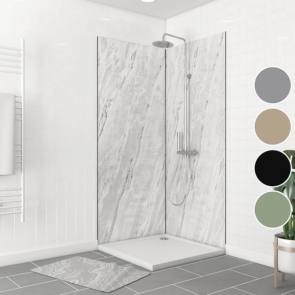 AURLANE - Pack de 2 Panneaux Muraux Pierre Artic Storm 90+90x210 cm avec Profilés NOIR MAT - STONE'IT - large