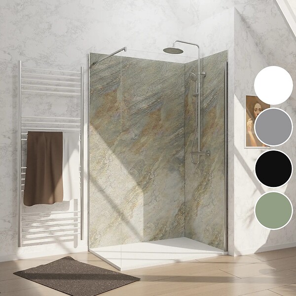 AURLANE - Pack de 2 Panneaux Muraux Pierre Wood Stone 90+120x210 cm avec Profilés ANODISE BRILLANT - STONE'IT - large