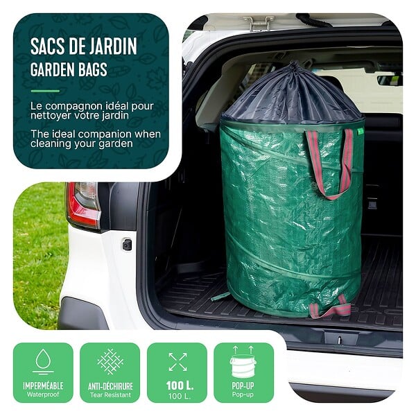 VOUNOT - Lot de 3 Sac de Jardin Pop up 100L en Polyéthylène avec Poignées - large
