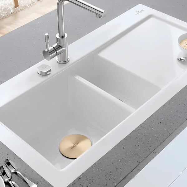 VILLEROY ET BOCH - Evier 1 bac et demi avec egouttoir a gauche  Subway Pure 60 100 x 51 cm Blanc vidage automatique inclus - large