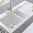 VILLEROY ET BOCH - Evier 1 bac et demi avec egouttoir a gauche  Subway Pure 60 100 x 51 cm Blanc vidage automatique inclus - vignette