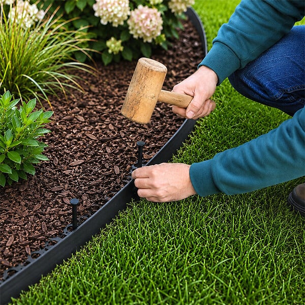 GT MARKET - Bordure de jardin flexible noire - 4 cm x 10 mètres avec 30 piquets d'ancrage - large