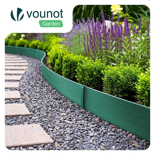 VOUNOT - Bordure de jardin PE flexible 20M x 8 CM avec piquets vert - large