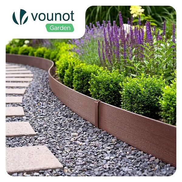VOUNOT - Bordure de jardin PE flexible 20M x 8 CM avec piquets marron - large