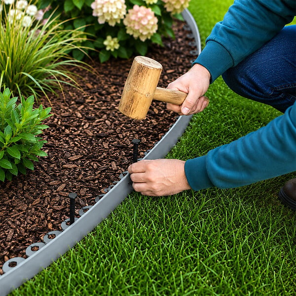 GT MARKET - Bordure de jardin flexible grise - 4 cm x 10 mètres avec 30 piquets d'ancrage - large