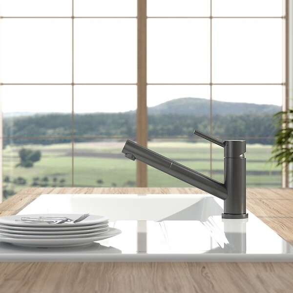 VILLEROY ET BOCH - Robinet cuisine rabattable  Como Shower window Anthracite + nettoyant - large