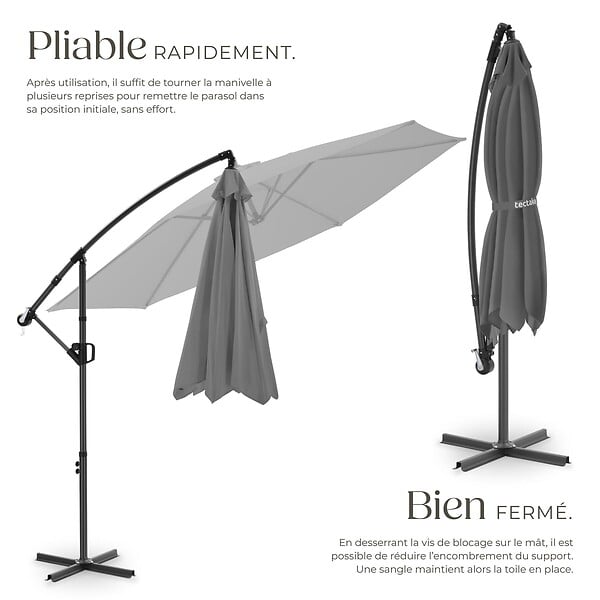 TECTAKE - Parasol à pied central pivotant 360 degrés inclinable gris double toit en polyester 3x3 m - large