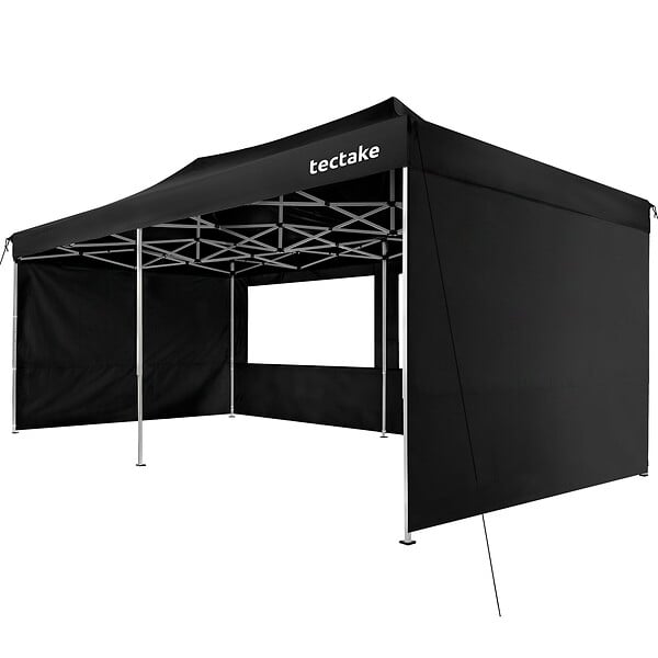 TECTAKE - Pavillon pliable Viola 3 x 6 m, aluminium, 6 panneaux latéraux noir - large
