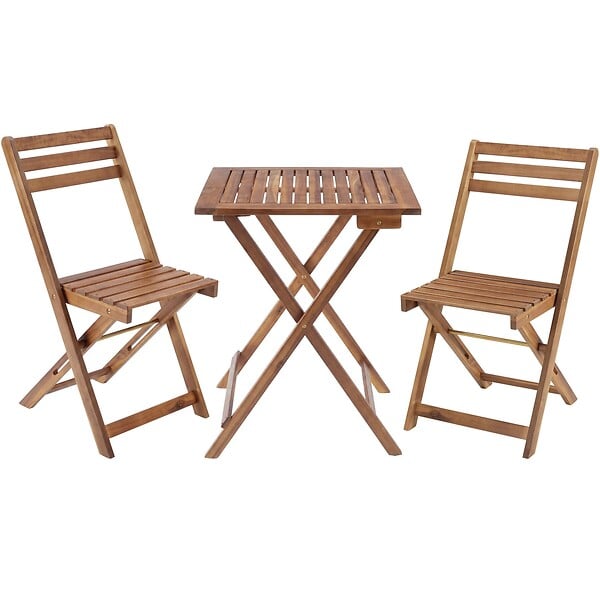 TECTAKE - Ensemble de bistrot marron pliable résistant aux intempéries pour 2 personnes en bois d'acacia huilé et acier galvanisé - large