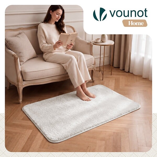 VOUNOT - Tapis de salon poils ras doux antiderapant 80x150cm uni crème - large