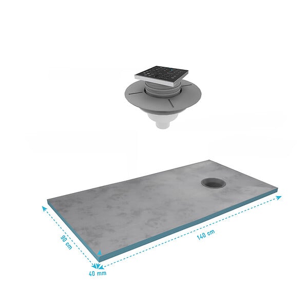 AURLANE - Receveur de Douche à Carreler 140x90 cm avec Bondes à Sortie Verticale - Grille Noire - large