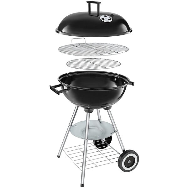 TECTAKE - Barbecue sphérique à 2 roues, Ø 41,5 cm, cendrier amovible noir/gris - large