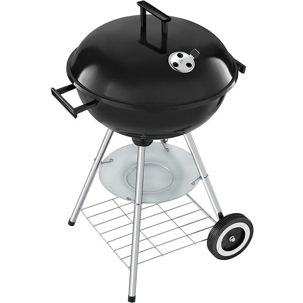 TECTAKE - Barbecue sphérique à 2 roues, Ø 41,5 cm, cendrier amovible noir/gris - large