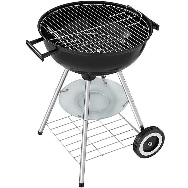TECTAKE - Barbecue sphérique à 2 roues, Ø 41,5 cm, cendrier amovible noir/gris - large