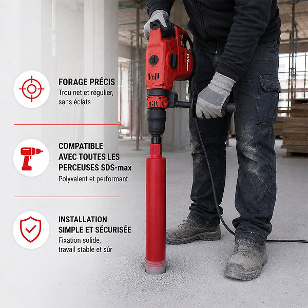 GT MARKET - Couronne diamant Ø 168 mm avec adaptateur pour perceuse et perforateur SDS-max - large
