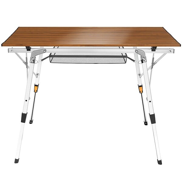 TECTAKE - Table de camping Tina en aluminium, pliable et réglable en hauteur aspect bois - large